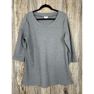 J Jill Ponte Tunic Top L Gray Stretch Scoop Neck 3/4 Sleeve Shirt Popover Casual